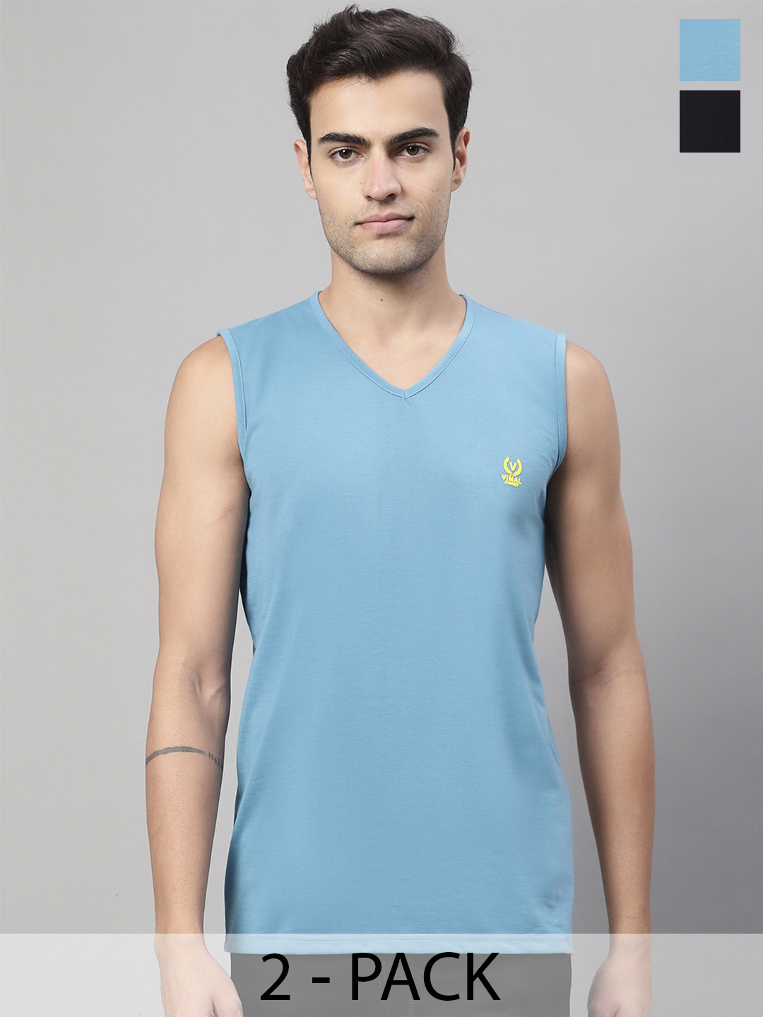 

VIMAL JONNEY Pack Of 2 Cotton Gym Vests V_SL_BLK_BLU._02, Rust