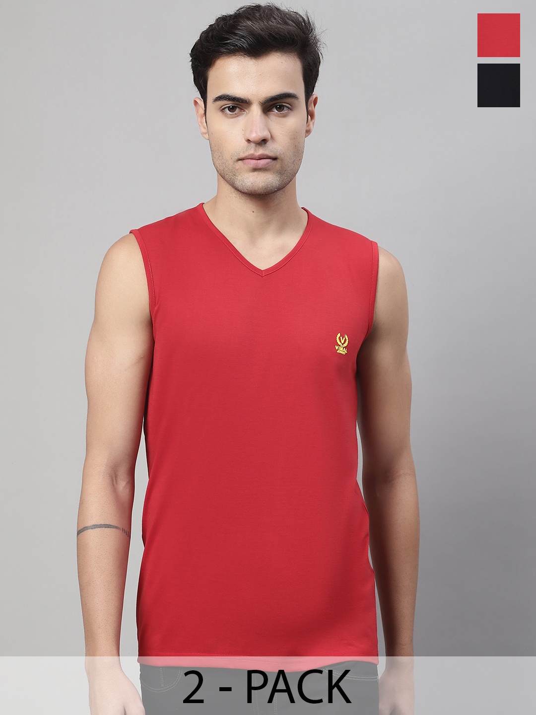 

VIMAL JONNEY Pack Of 2 Pure Cotton Gym Vest, Red