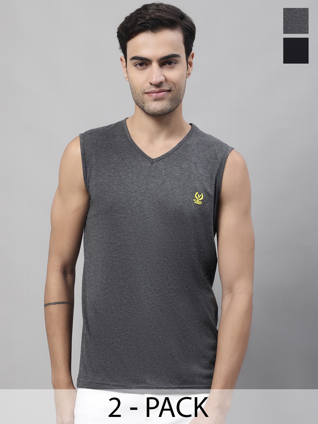 VIMAL JONNEY Pack Of 2 Pure Cotton Gym Vests V_SL_ANT_BLK._02, Rust
