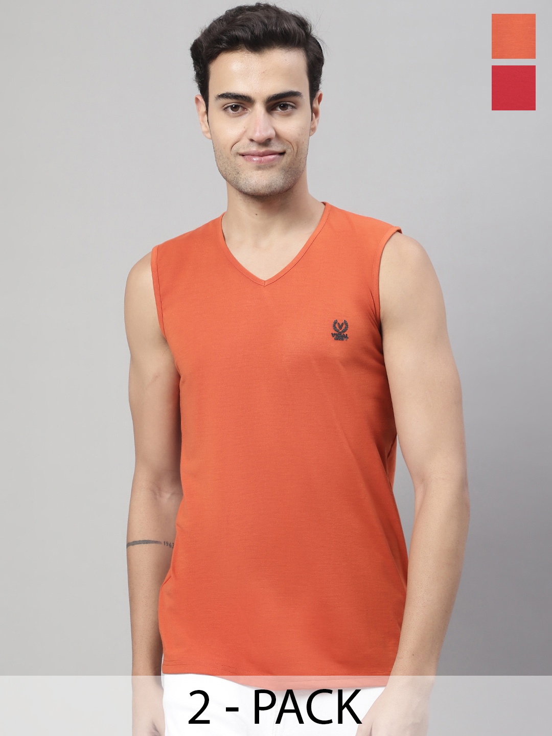

VIMAL JONNEY Pack Of 2 Pure Cotton Gym Vest, Yellow