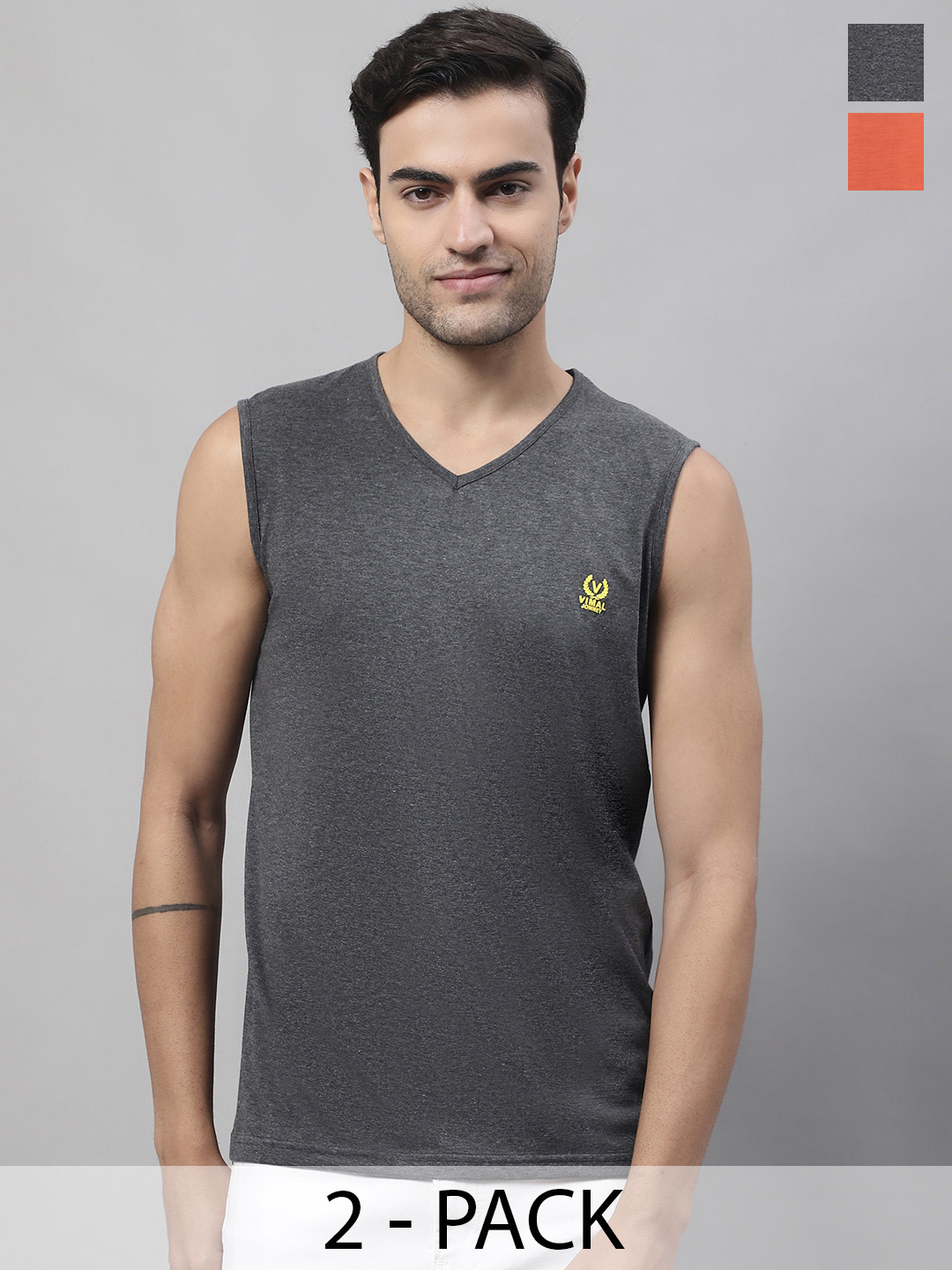 

VIMAL JONNEY Pack Of 2 Pure Cotton Gym Vests V_SL_ANT_RST._02, Olive