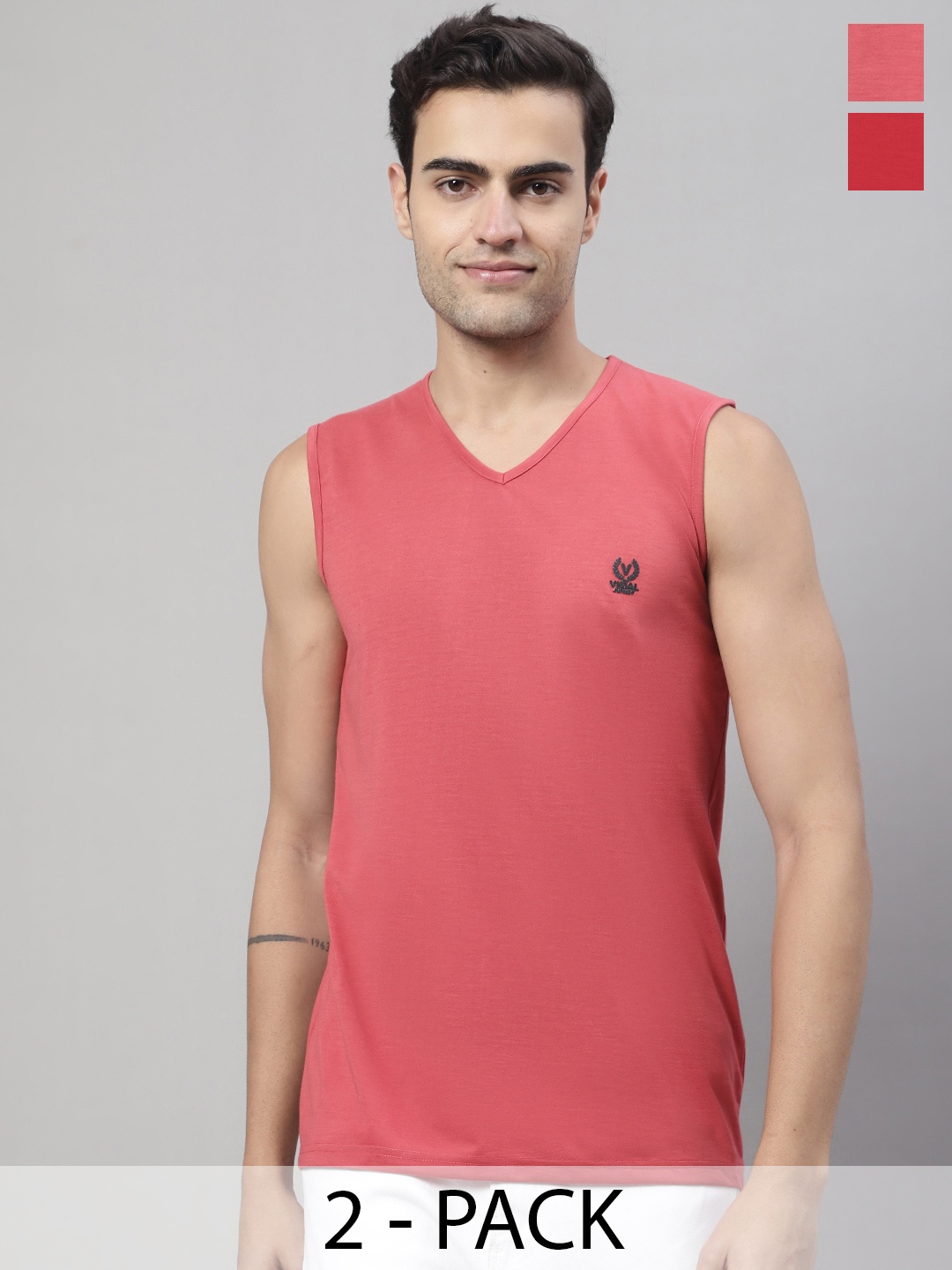 

VIMAL JONNEY Pack Of 2 Pure Cotton Gym Vest, Grey