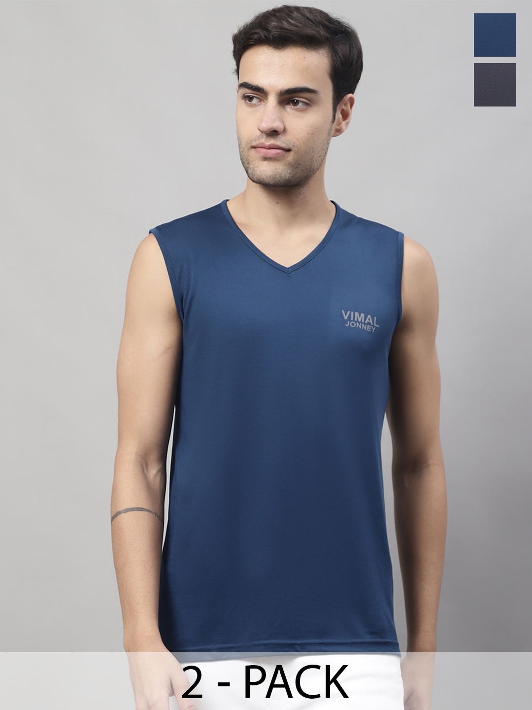 

VIMAL JONNEY Pack Of 2 Dry-Fit Gym Vest, Blue