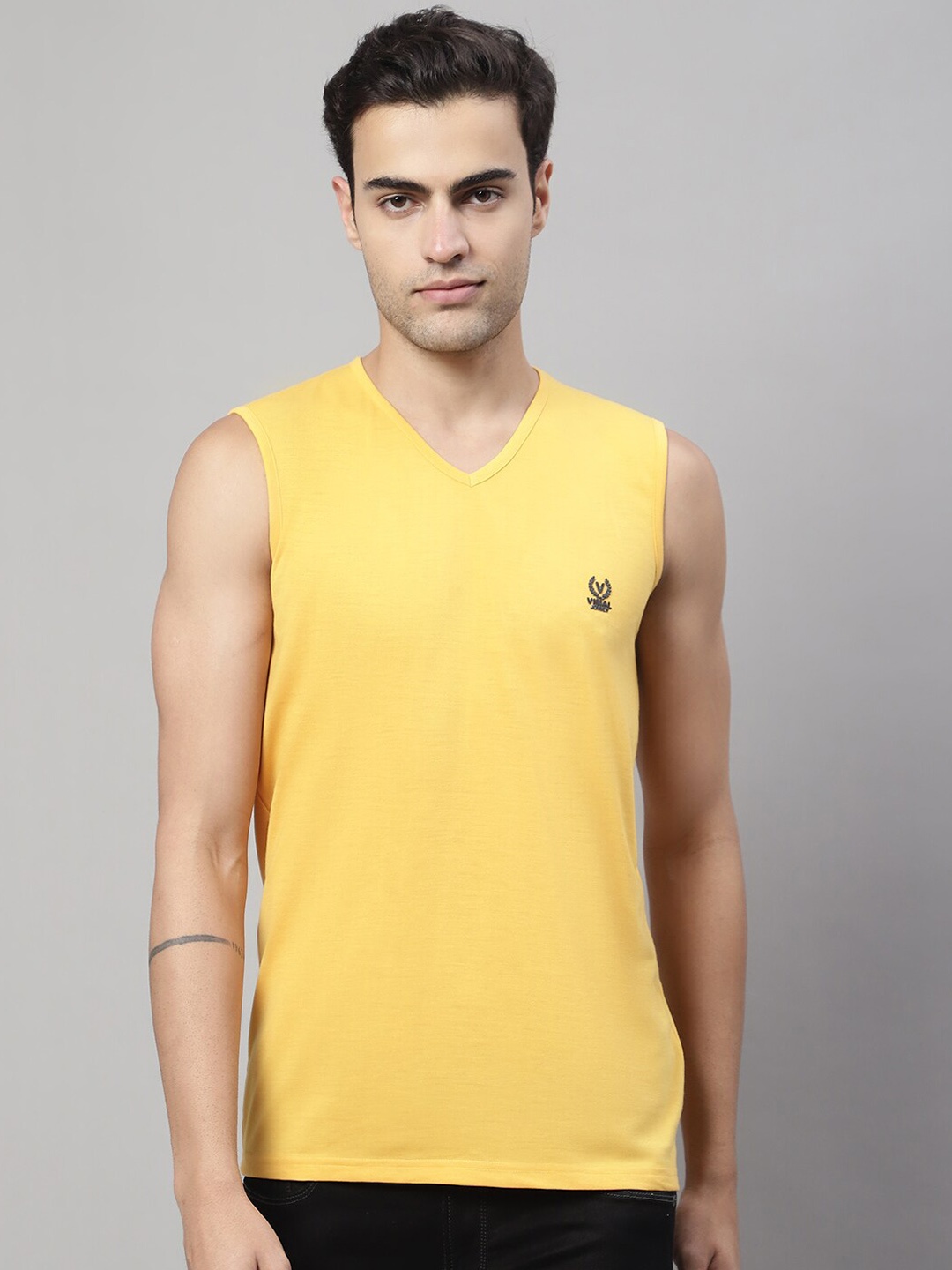 

VIMAL JONNEY Pure Cotton Gym Vest, Yellow