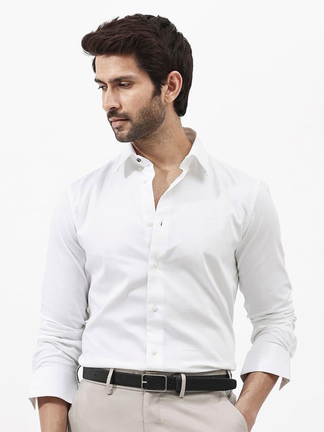 

RARE RABBIT Men Holand Regular Fit Satin Stretch Shirt, White