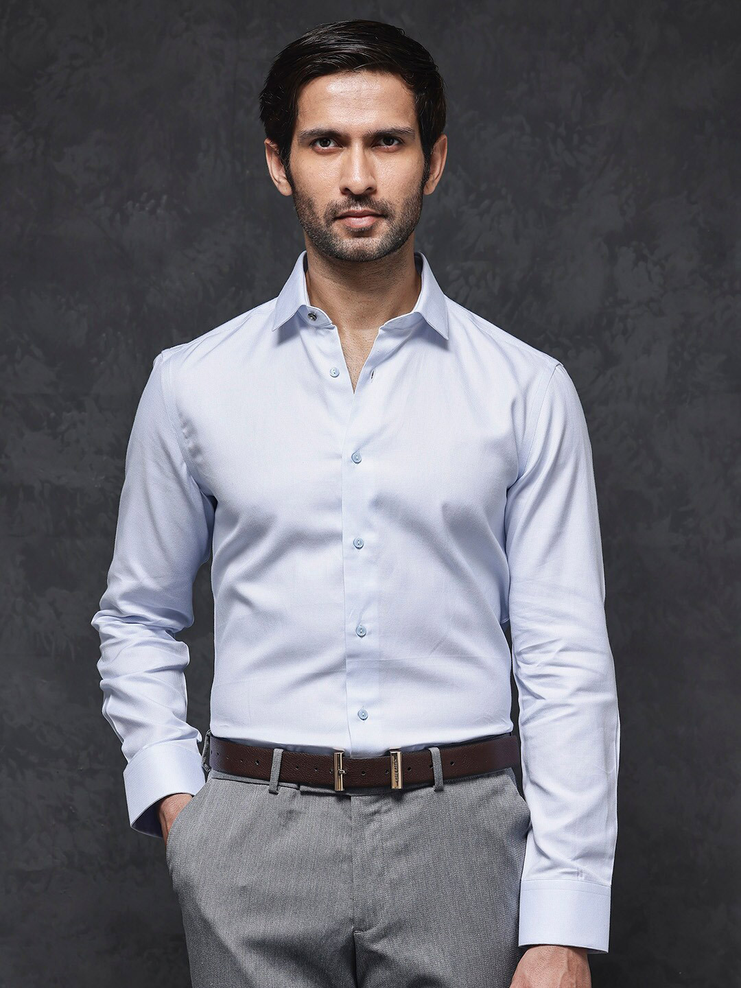 

RARE RABBIT Men Traf Regular Fit Spread Collar Long Sleeves Shirt, Blue