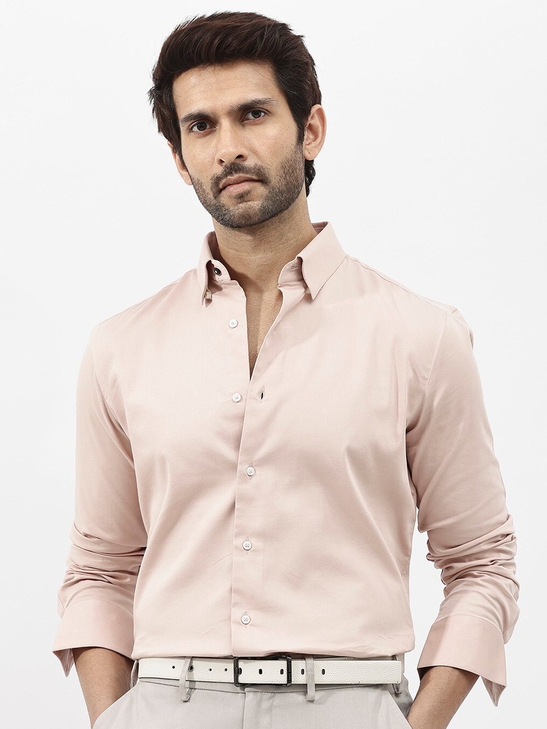 

RARE RABBIT Men Holand Regular Fit Satin Stretch Shirt, Pink