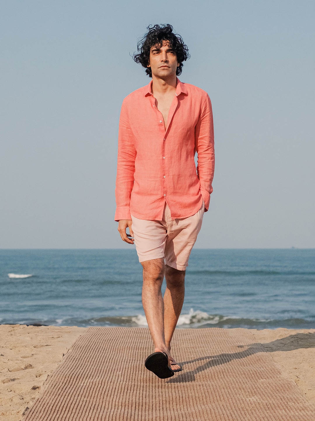 RARE RABBIT Men Borium-2 Regular Fit Spread Collar Opaque Shirt, Pink