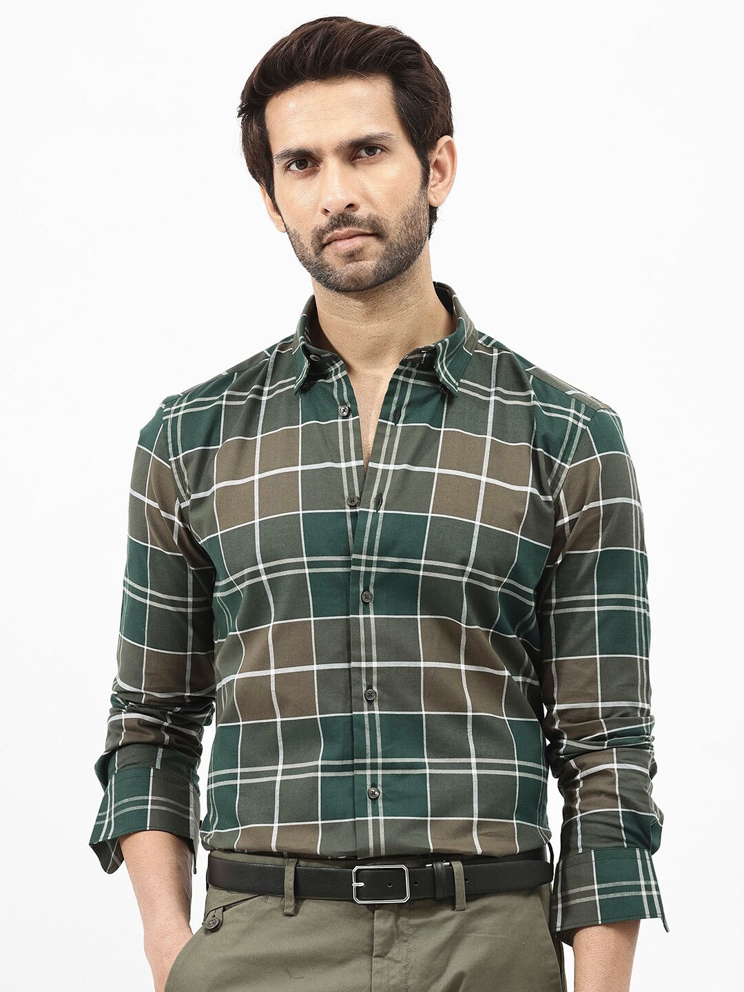 

RARE RABBIT Men Rigan Regular Fit Windowpane Checked Shirt, Green