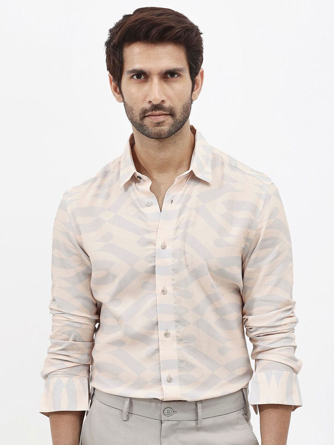 

RARE RABBIT Men Inot Regular Fit Striped Spread Collar Shirt, Peach