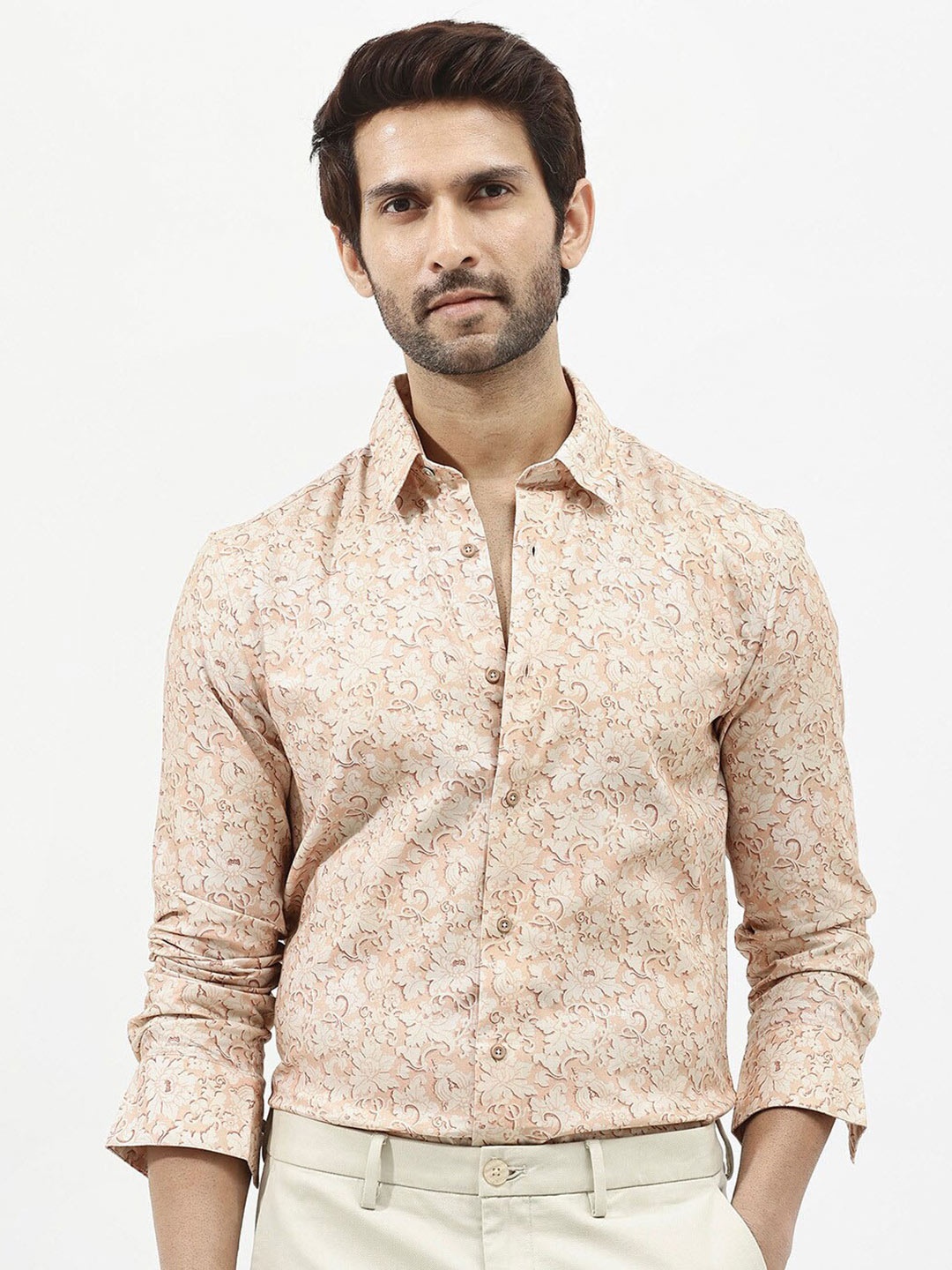 RARE RABBIT Men Lume Regular Fit Floral Printed Shirt, Orange