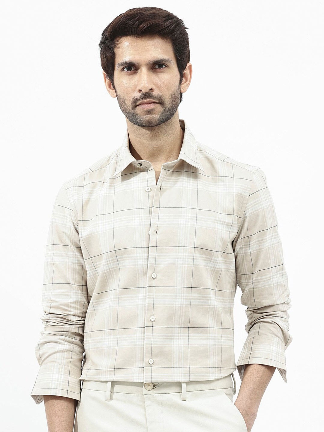 

RARE RABBIT Men Marron Regular Fit Opaque Checked Shirt, Beige
