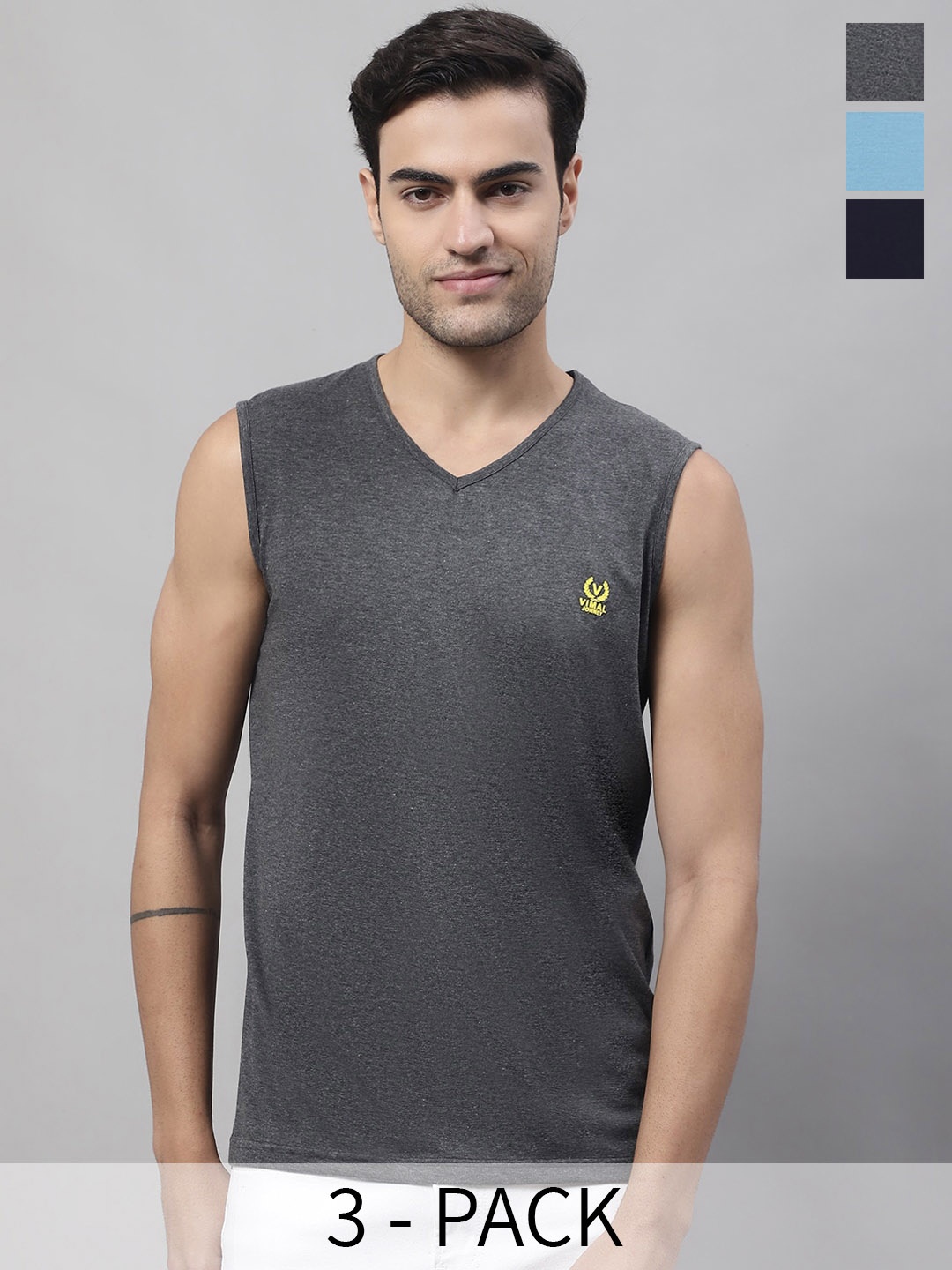 

VIMAL JONNEY Pack Of 3 Pure Cotton Gym Vest V_SL_NVY_ANT_BLU._03, Navy blue