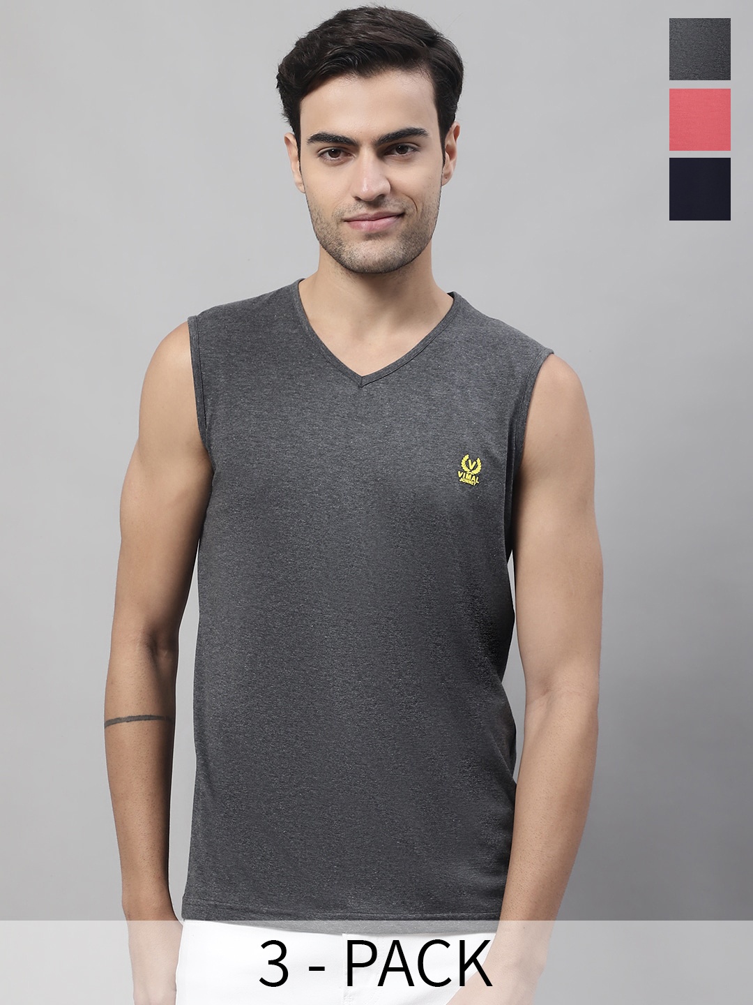 

VIMAL JONNEY Pack Of 3 Pure Cotton Gym Vest, Pink