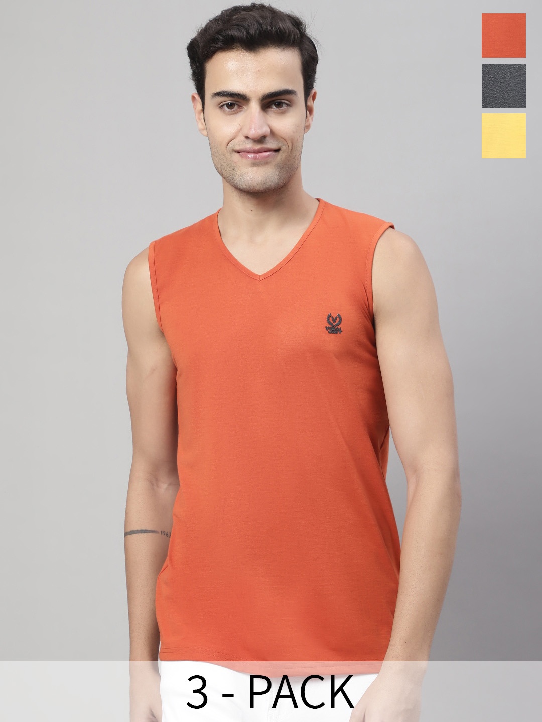 

VIMAL JONNEY Pack Of 3 Cotton Gym Vest V_SL_YLW_RST_ANT._03, Yellow