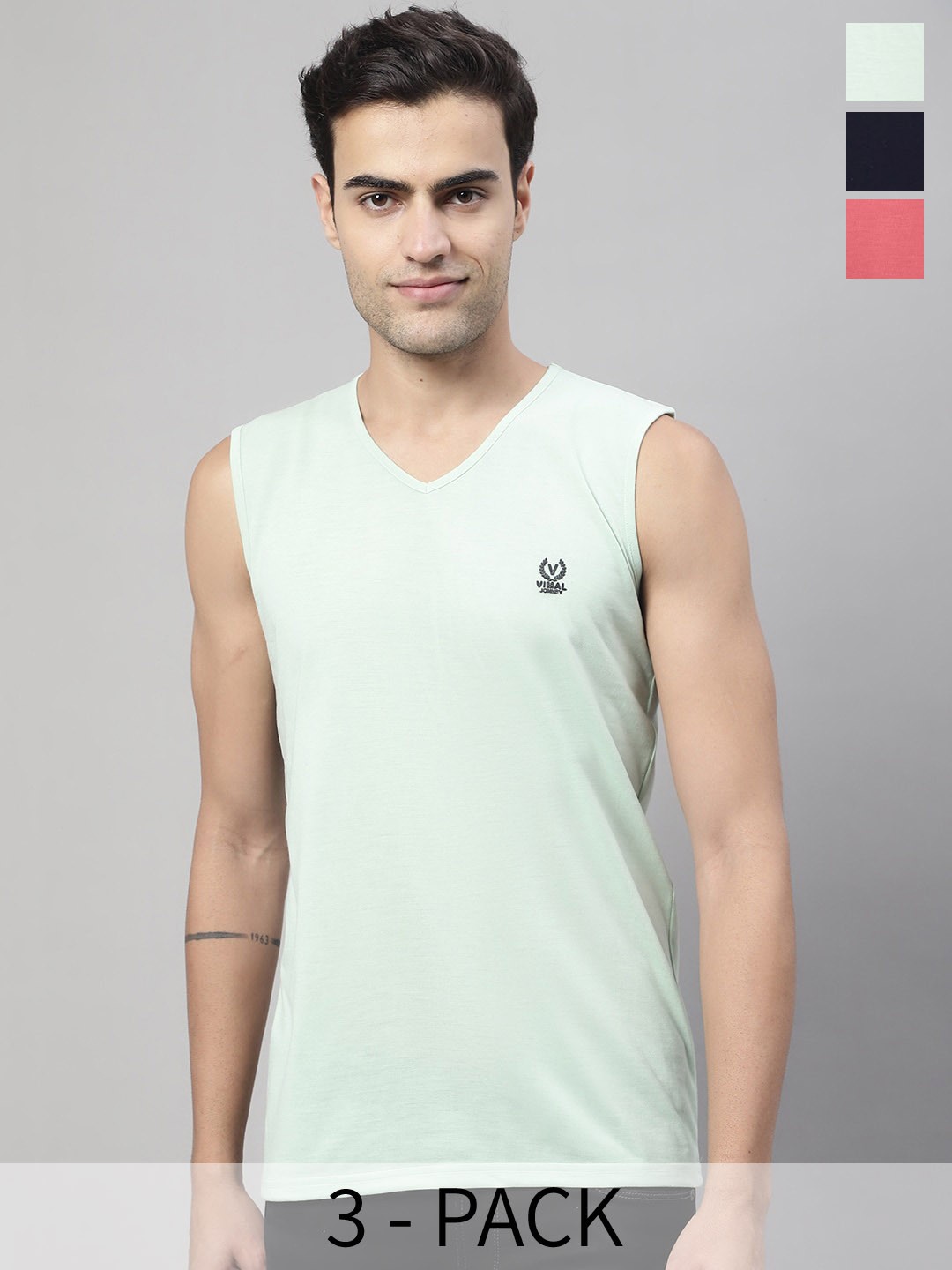 

VIMAL JONNEY Pack Of 3 Pure Cotton Gym Vest, Pink