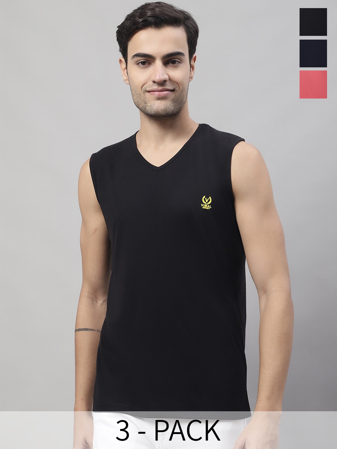 

VIMAL JONNEY Pack Of 3 Pure Cotton Gym Vest, Pink