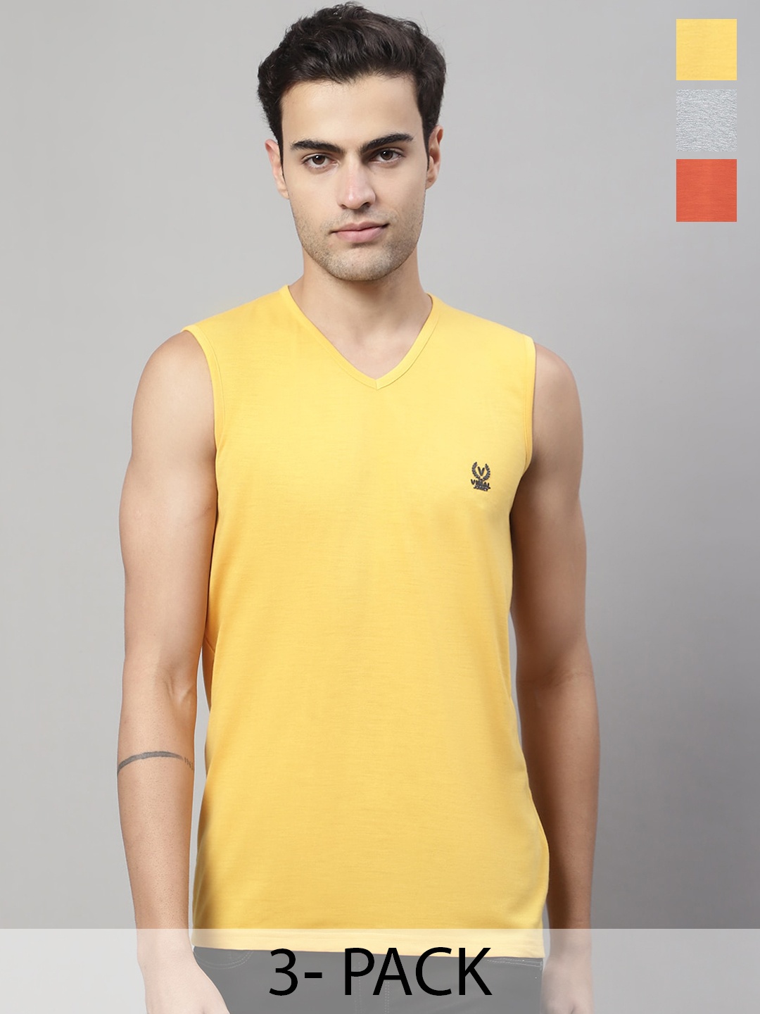 

VIMAL JONNEY Pack Of 3 Cotton Gym Vests V_SL_YLW_RST_MLG._03, Yellow
