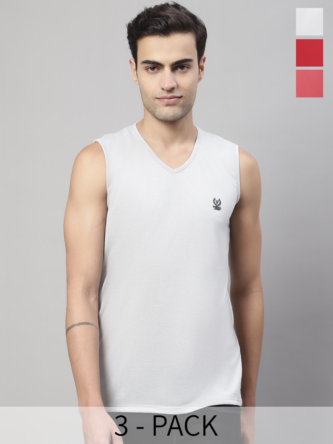 

VIMAL JONNEY Pack Of 3 Pure Cotton Gym Vest, Red