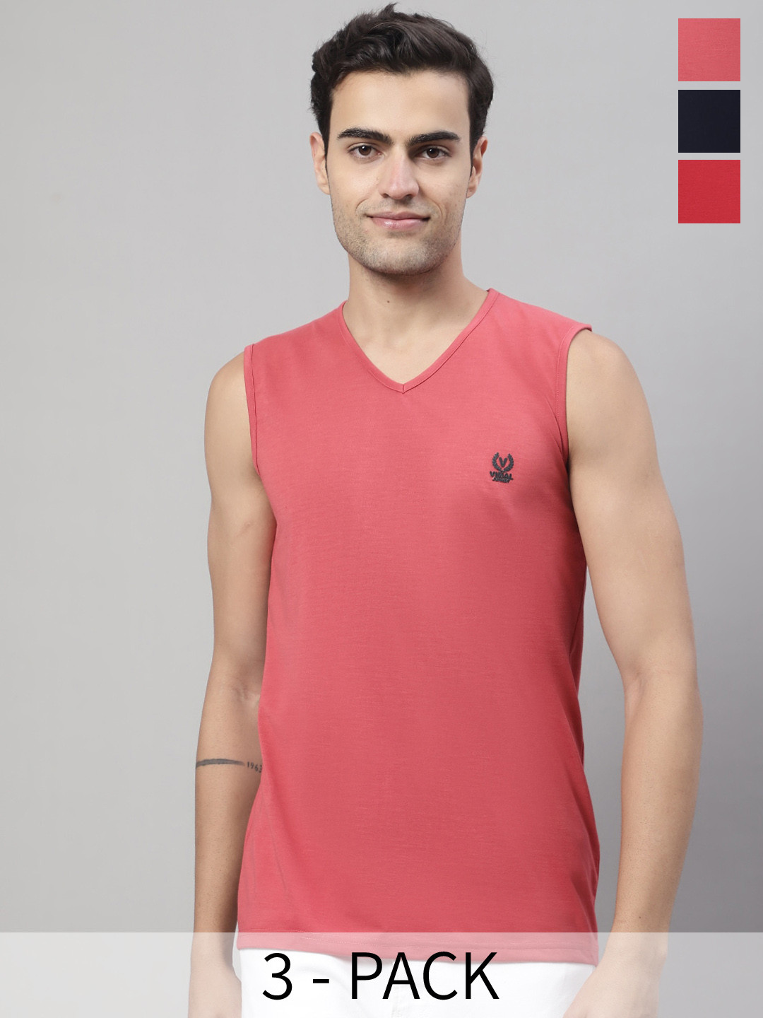 

VIMAL JONNEY Pack of 3 Pure Cotton Gym Vest, Red