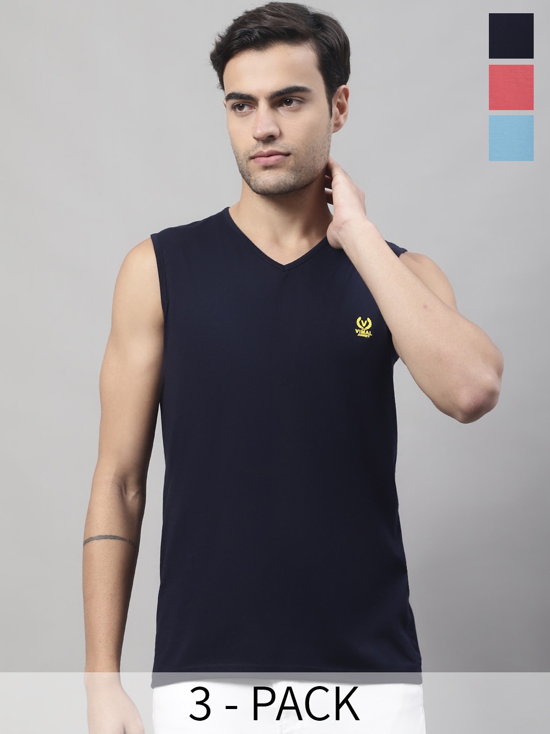 

VIMAL JONNEY Pack Of 3 Pure Cotton Gym Vest, Pink