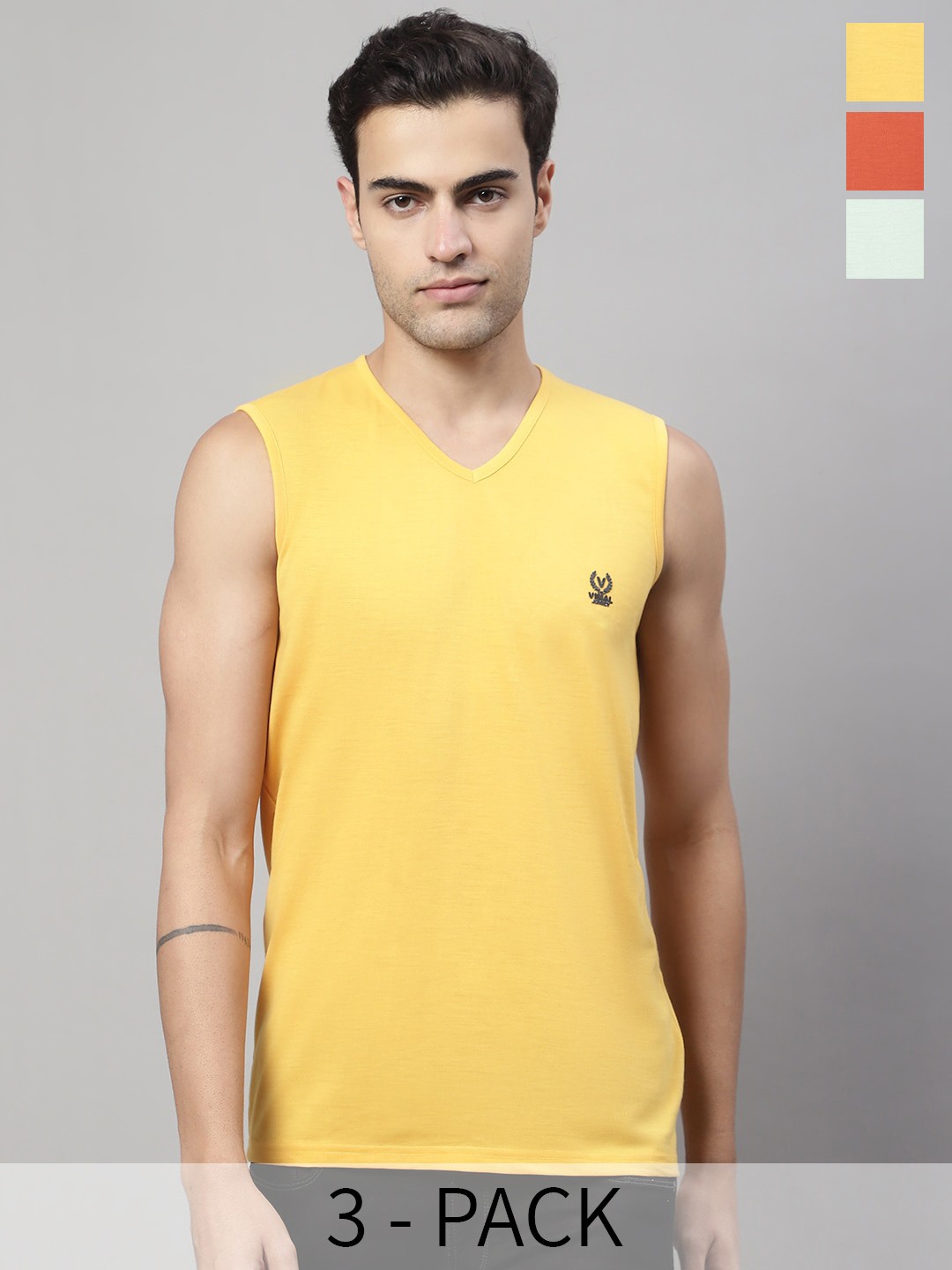 

VIMAL JONNEY Pack Of 3 Pure Cotton Gym Vest, Rust