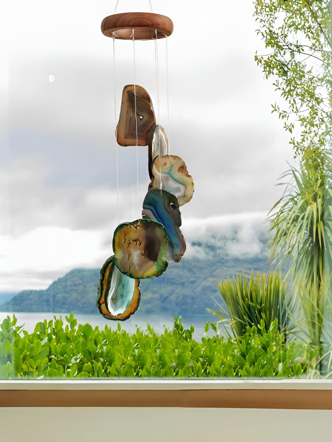 

Shubhanjali Green Agate Slice Wind Chime