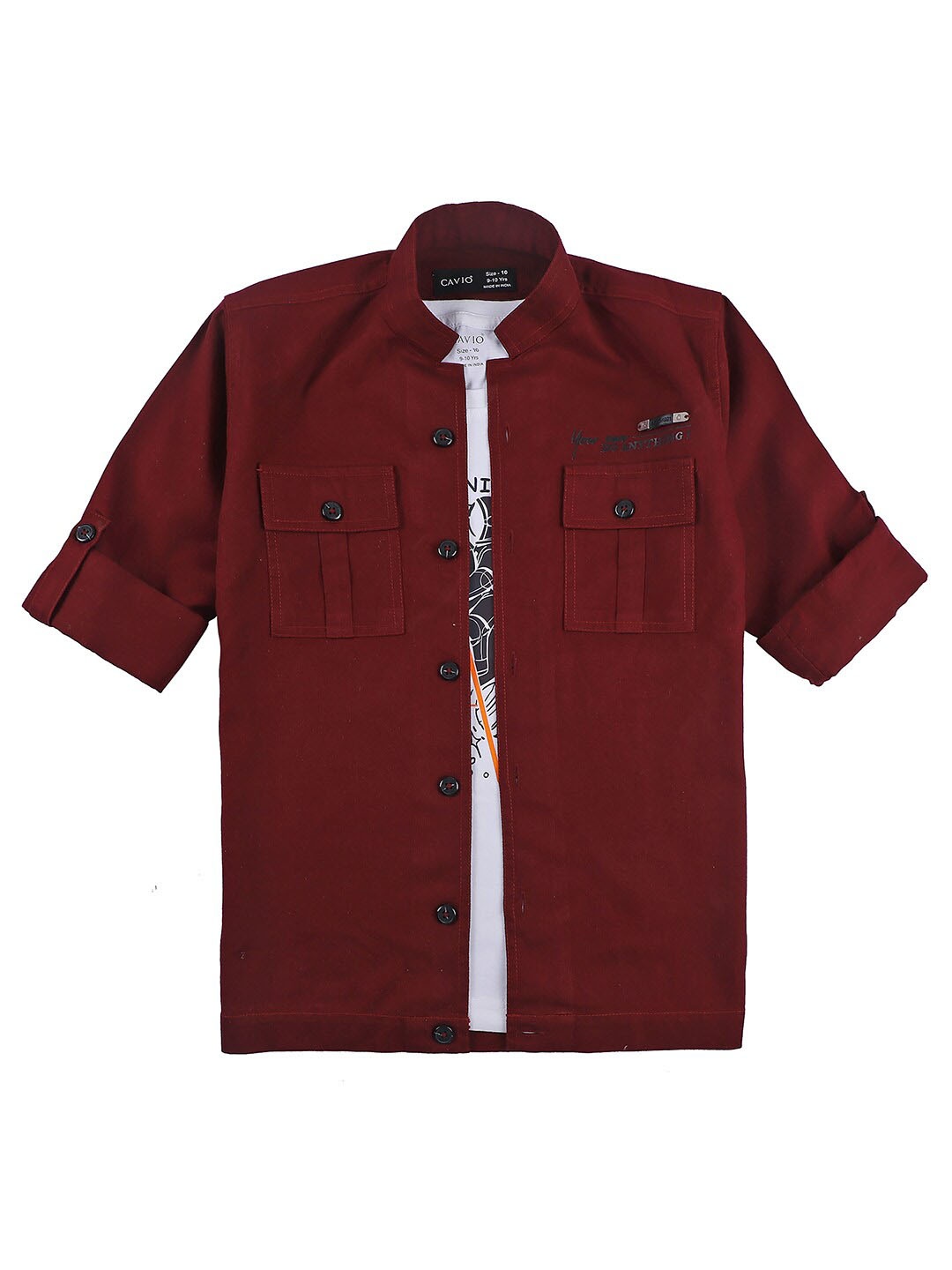 

CAVIO Boys Standard Opaque Cotton Casual Shirt & T-Shirt, Maroon