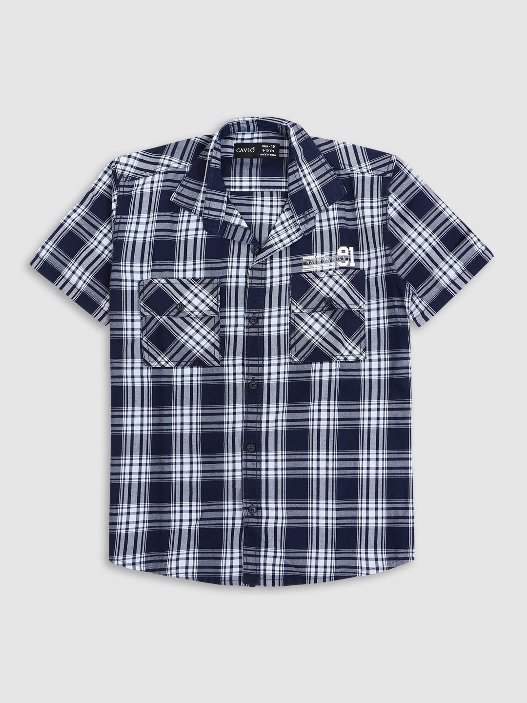 

CAVIO Boys Standard Tartan Checks Opaque Cotton Casual Shirt, Navy blue