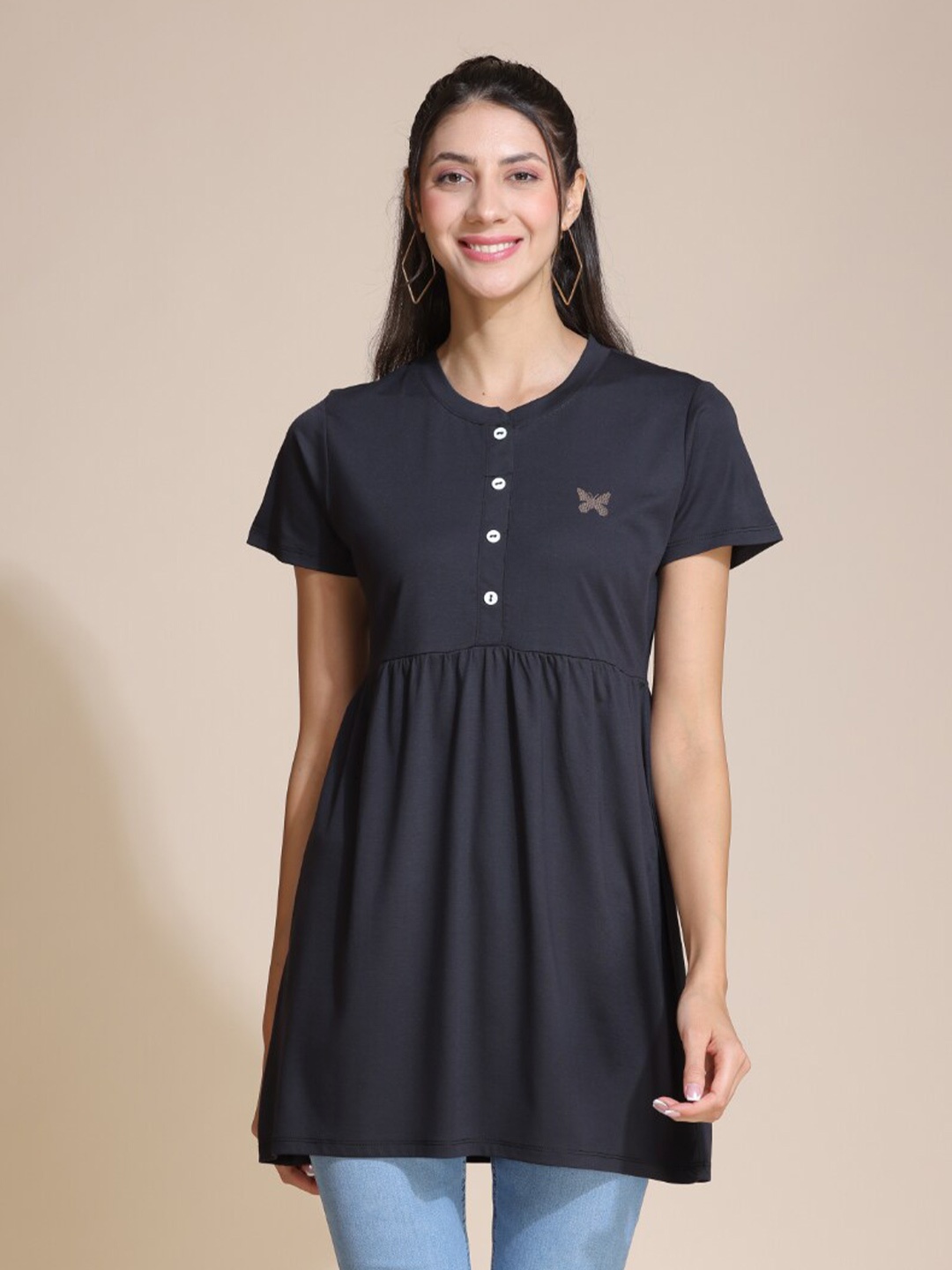 

TITTLI Gathered Round Neck Tunic, Black