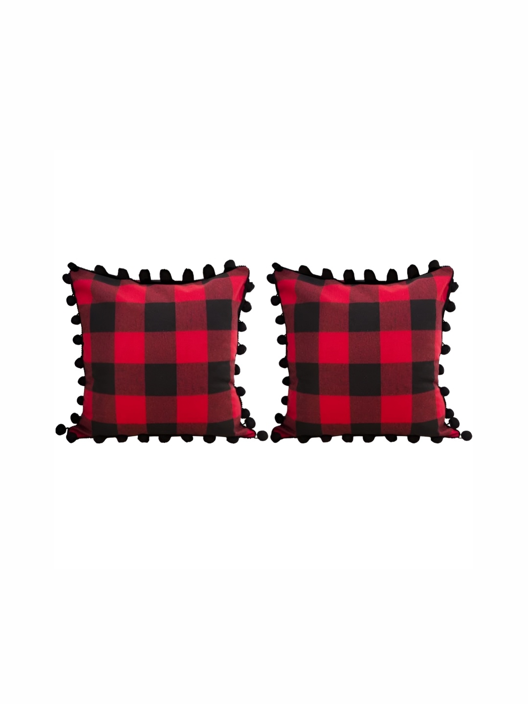 

BIRD WING Red & Black 2 Pieces Checked Cotton Square Cushion Covers