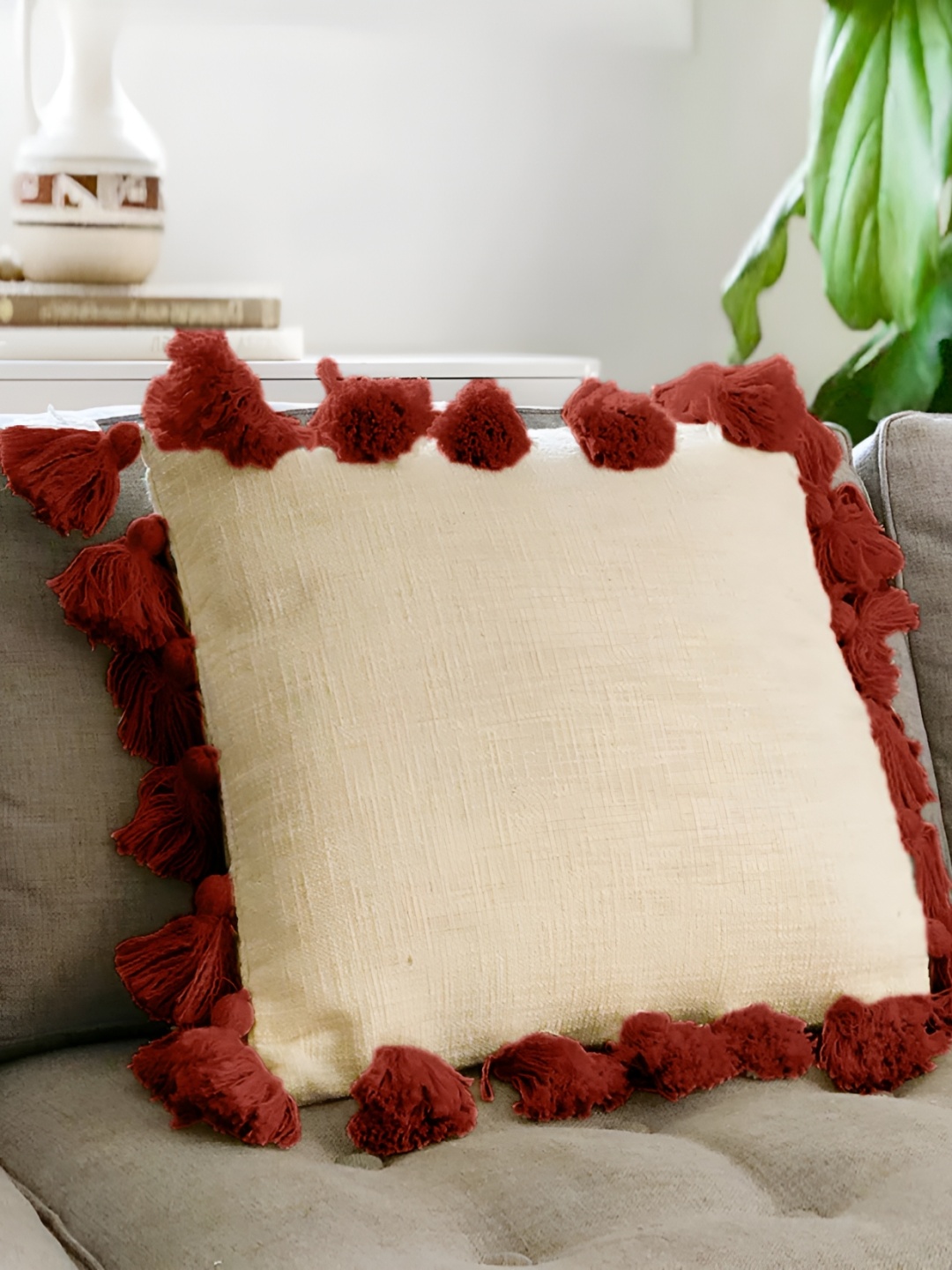 

BIRD WING Beige & Maroon Square Cushion Covers