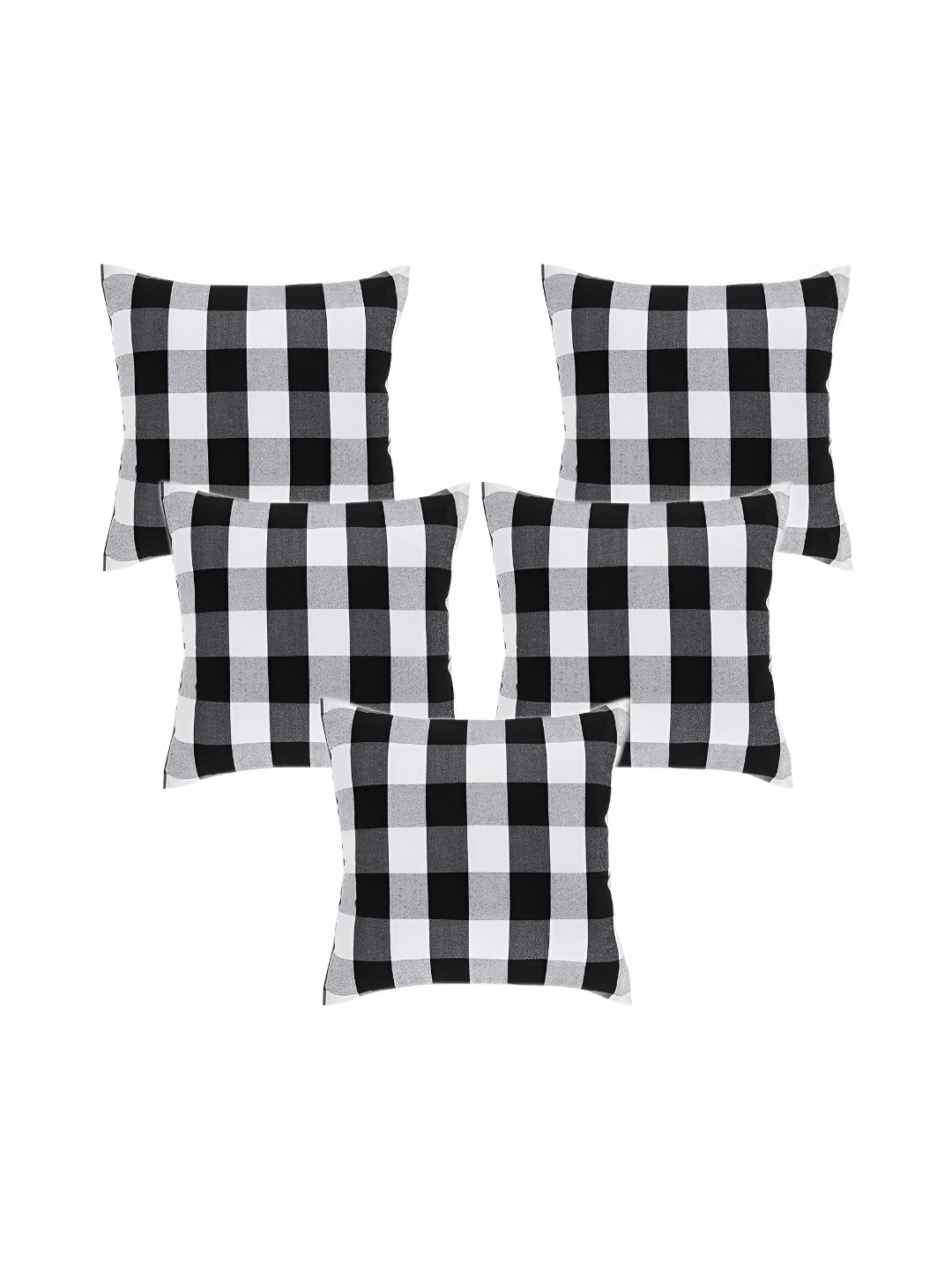 

BIRD WING Black & White 5 Pieces Checked Cotton Square Cushion Covers