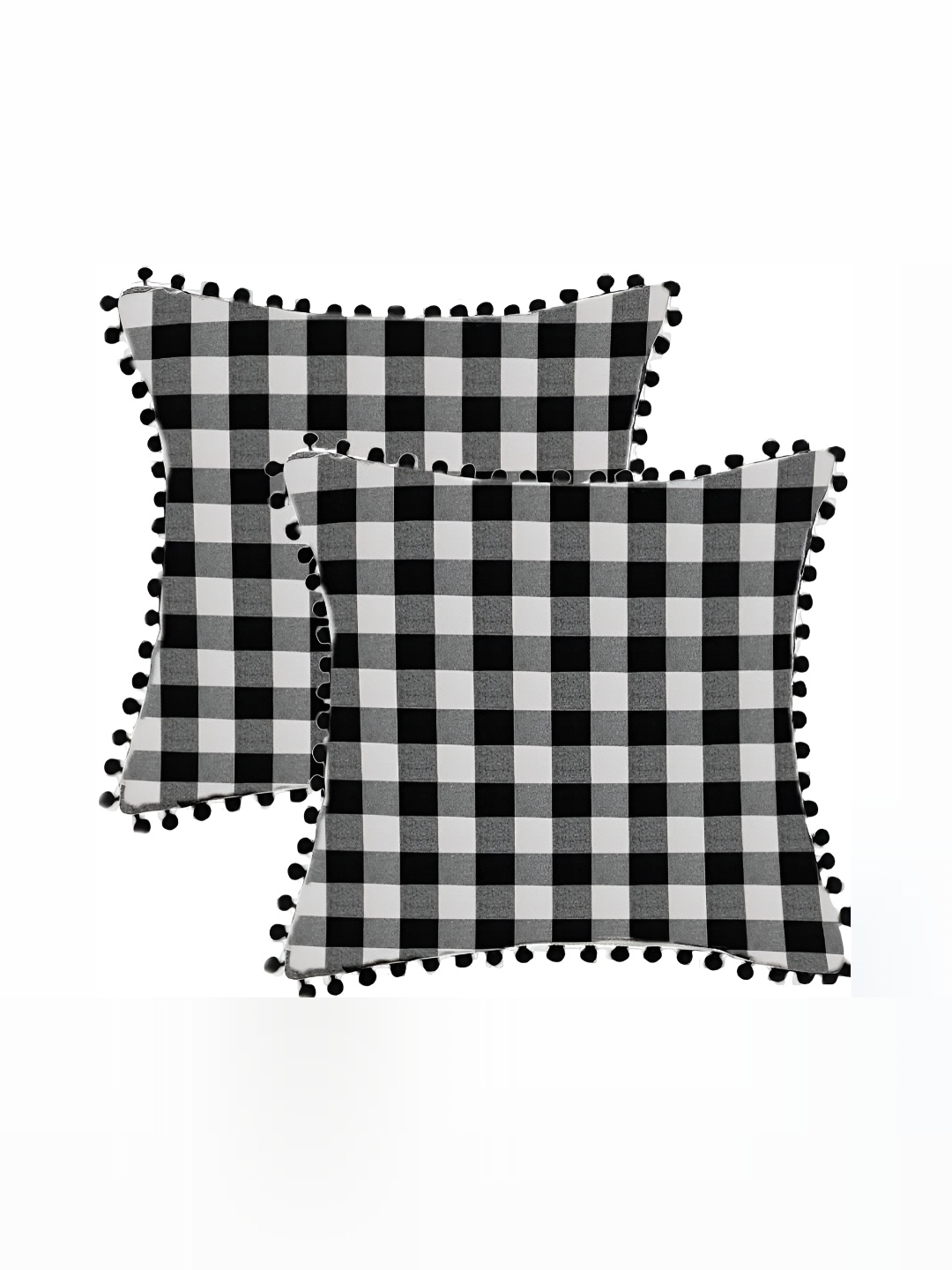 

BIRD WING Black & White Checked Cotton Square Cushion Covers