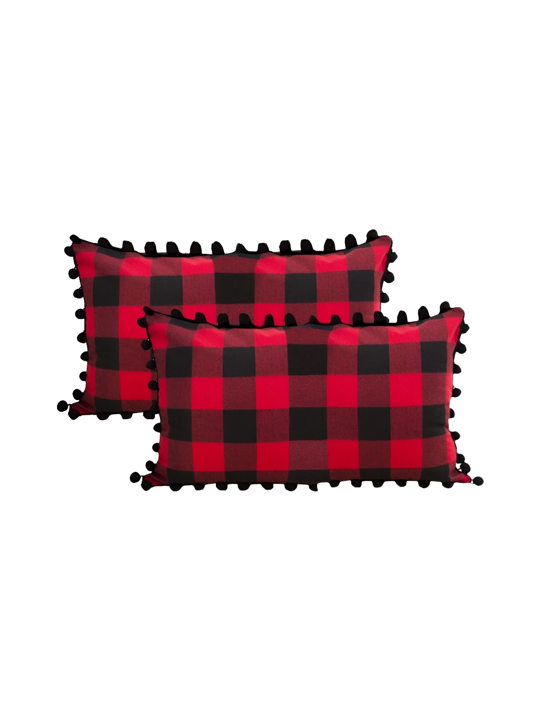 

BIRD WING Black & Red 2 Pieces Checked Rectangle Cushion Covers