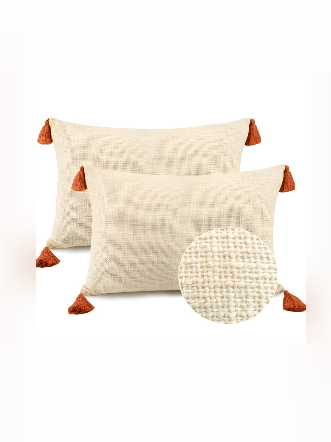 

BIRD WING Cream 2 Pieces Self Design Cotton Rectangular Shaped Cushion Covers