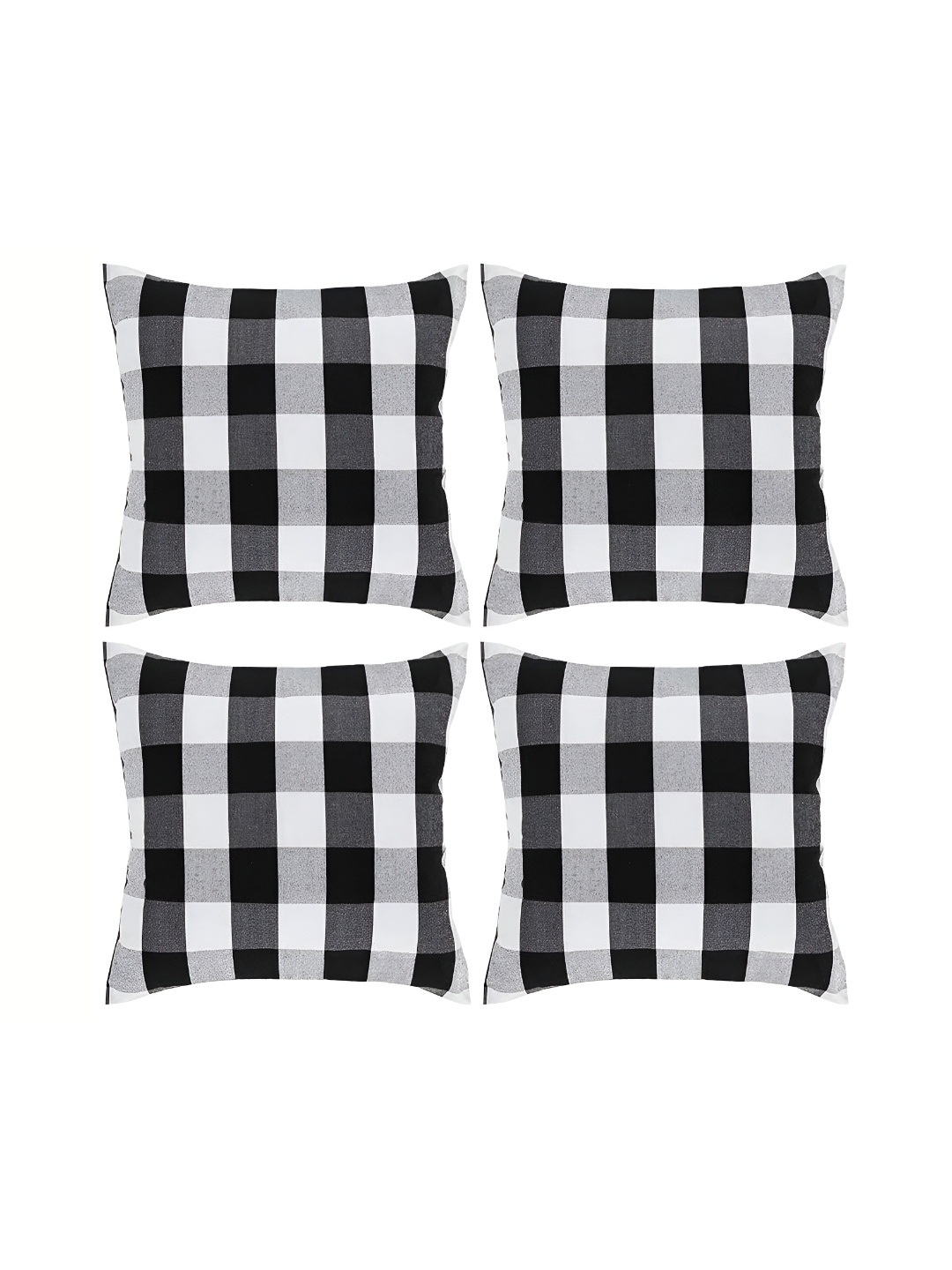 

BIRD WING Black 4 Pieces Checked Cotton Square Cushion Covers