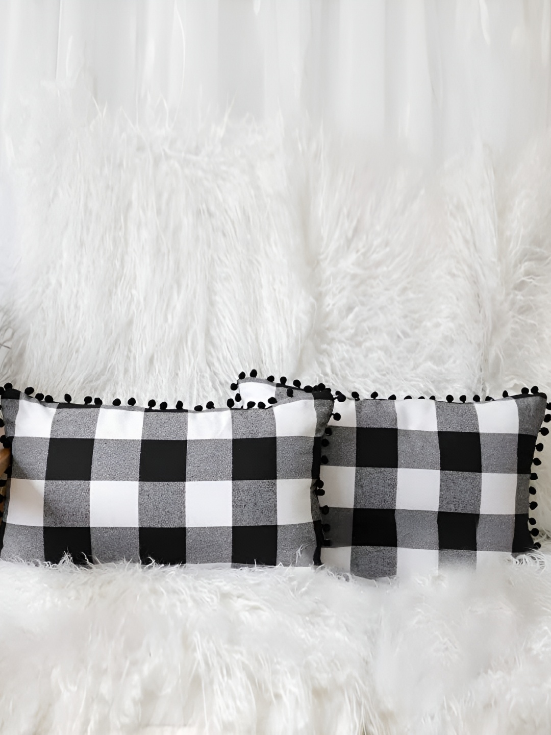 

BIRD WING Black & White 2 Pieces Checked Cotton Rectangle Cushion Covers