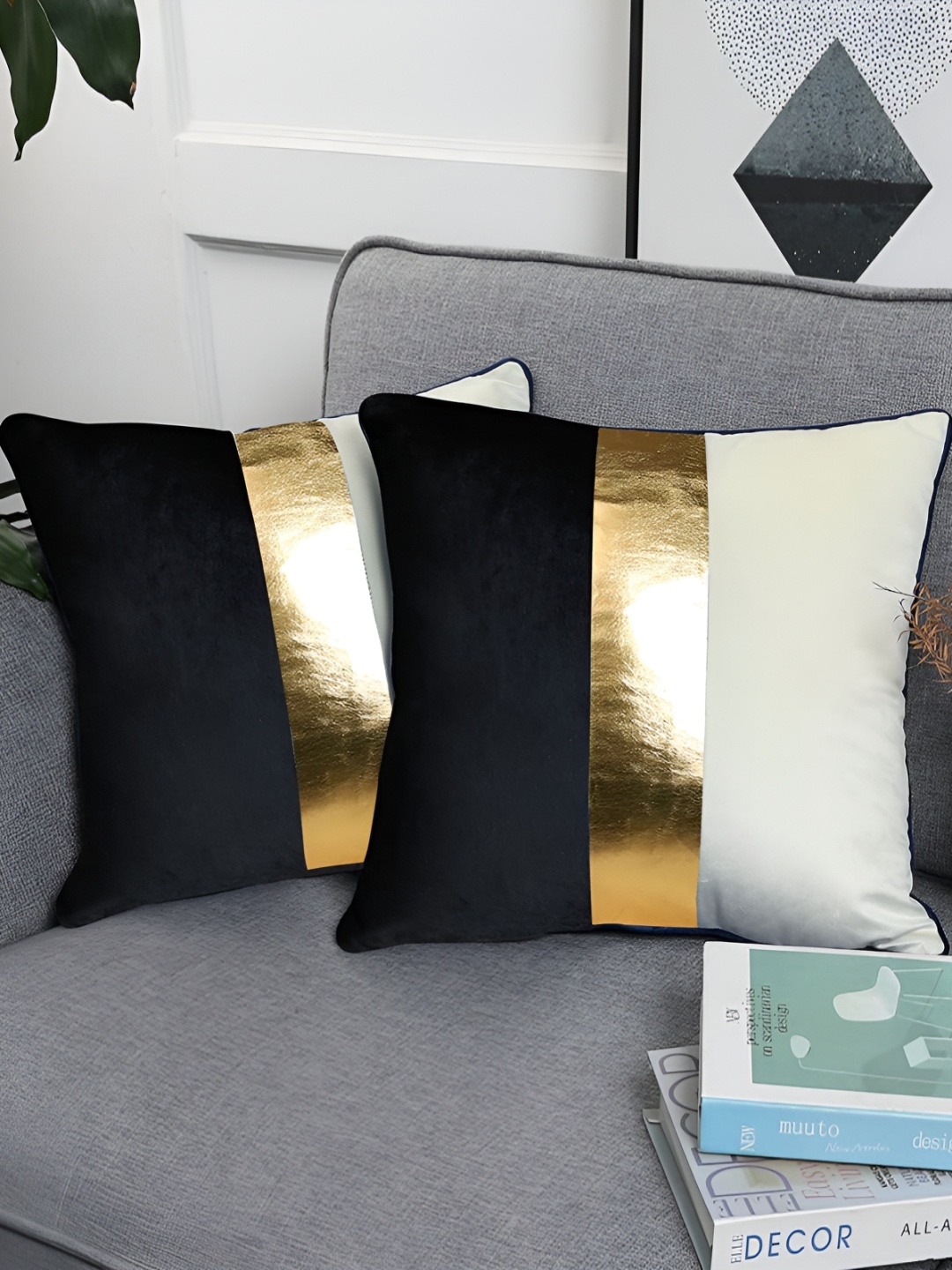 

BIRD WING Black 2 Pieces Velvet Square Cushion Covers