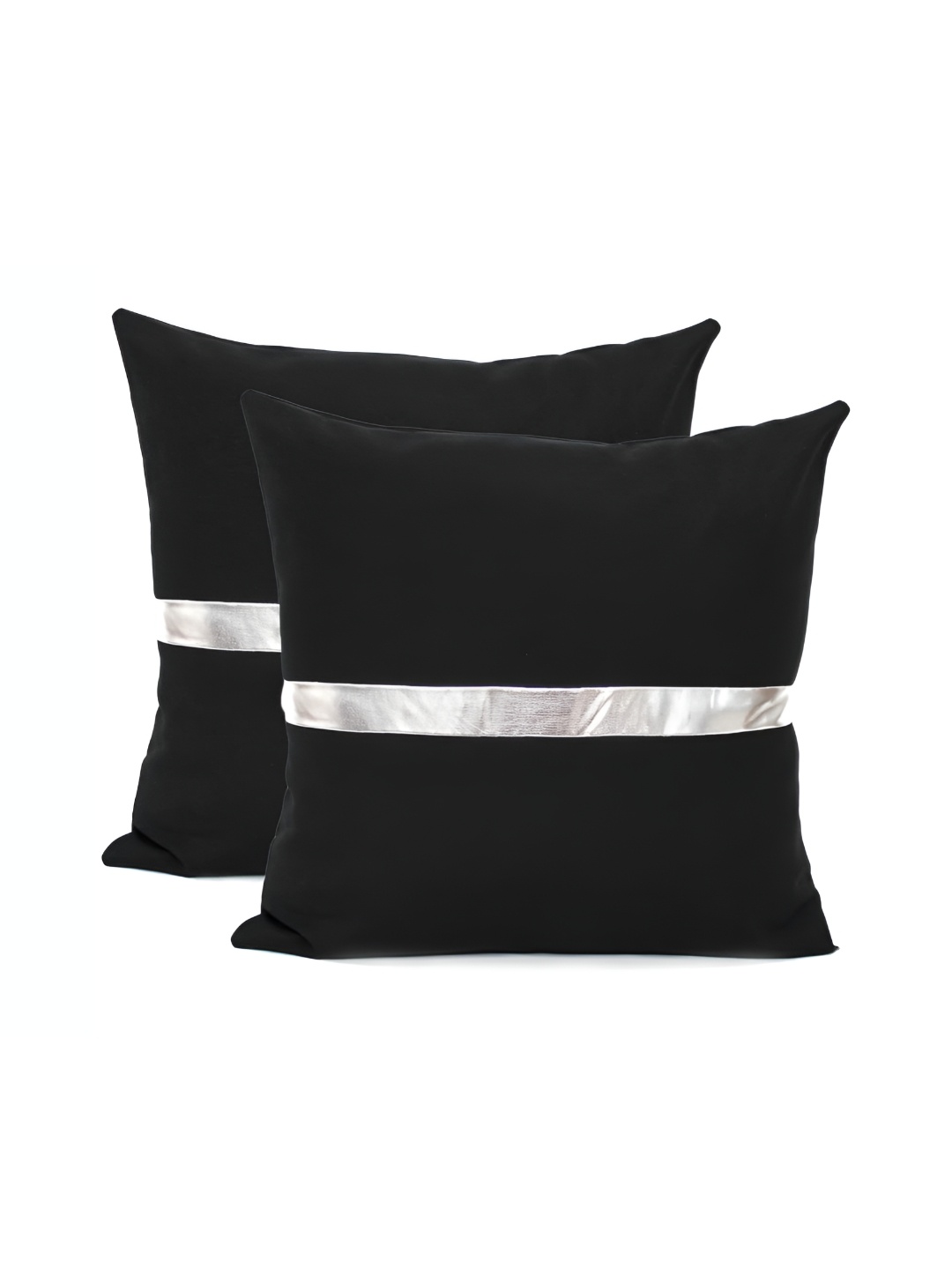 

BIRD WING Black & Silver Toned 2 Pieces Cotton Square Cushion Covers
