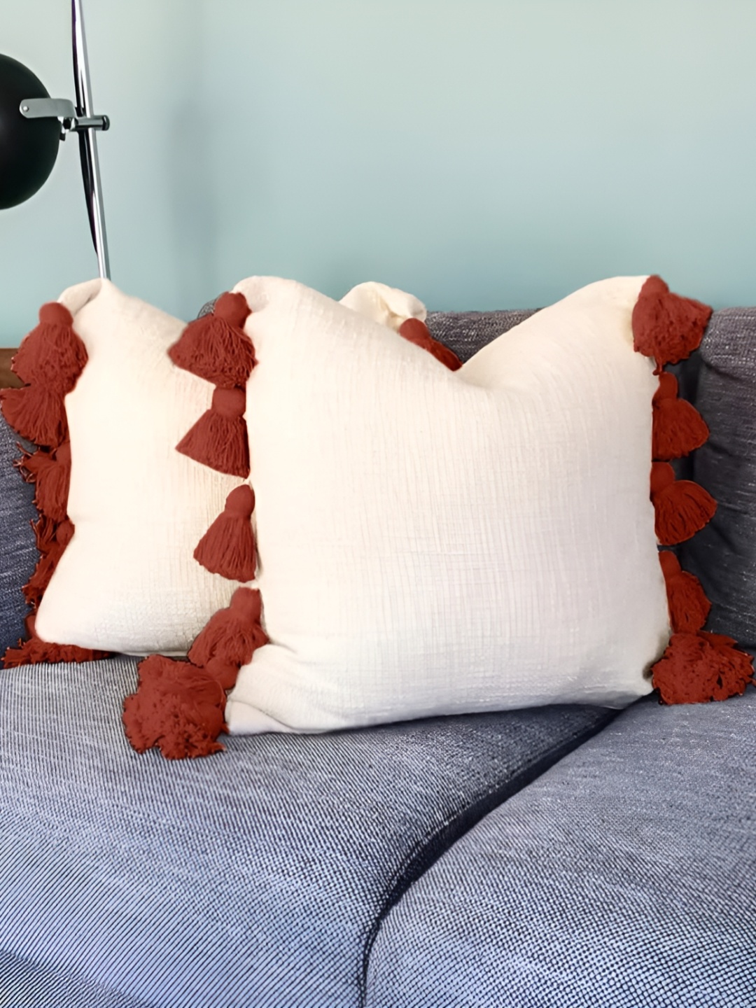 

BIRD WING Beige and White 2 Pieces Cotton Square Cushion Covers