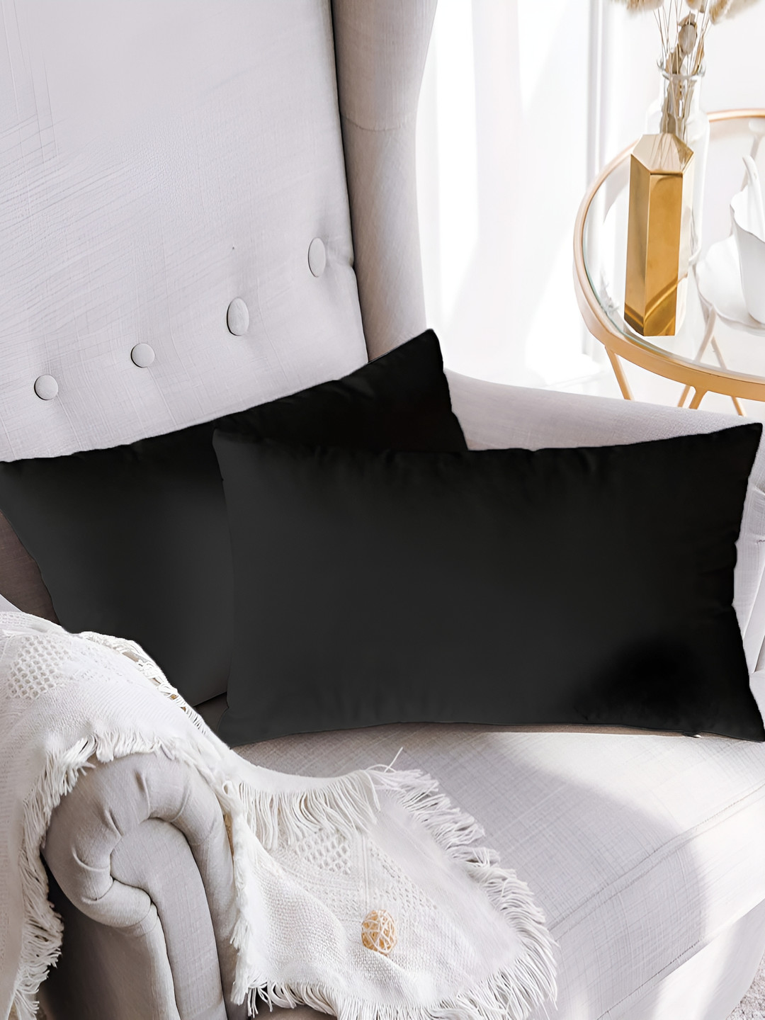 

BIRD WING Black 2 Pieces Cotton Rectangle Cushion Covers