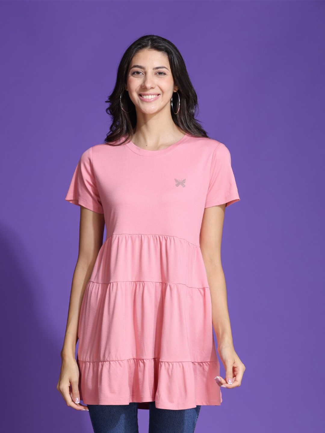 

TITTLI Round Neck Short Sleeves Top, Peach