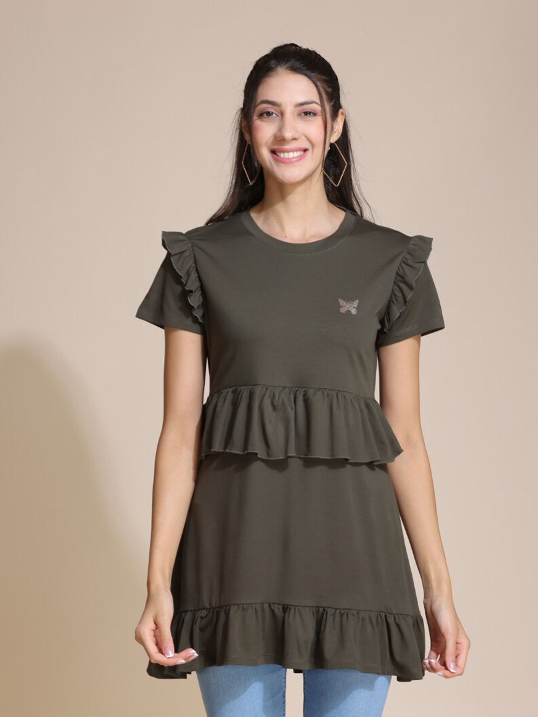 

TITTLI Round Neck Longline Top, Green