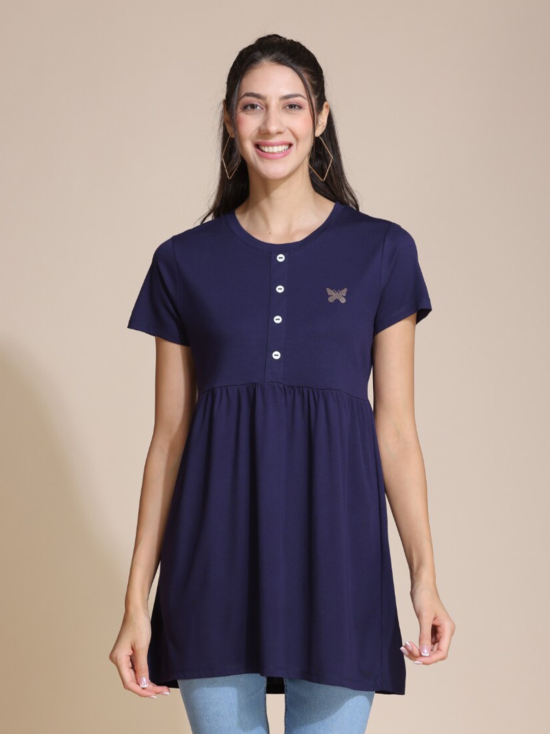 

TITTLI Round Neck A-Line Top, Navy blue