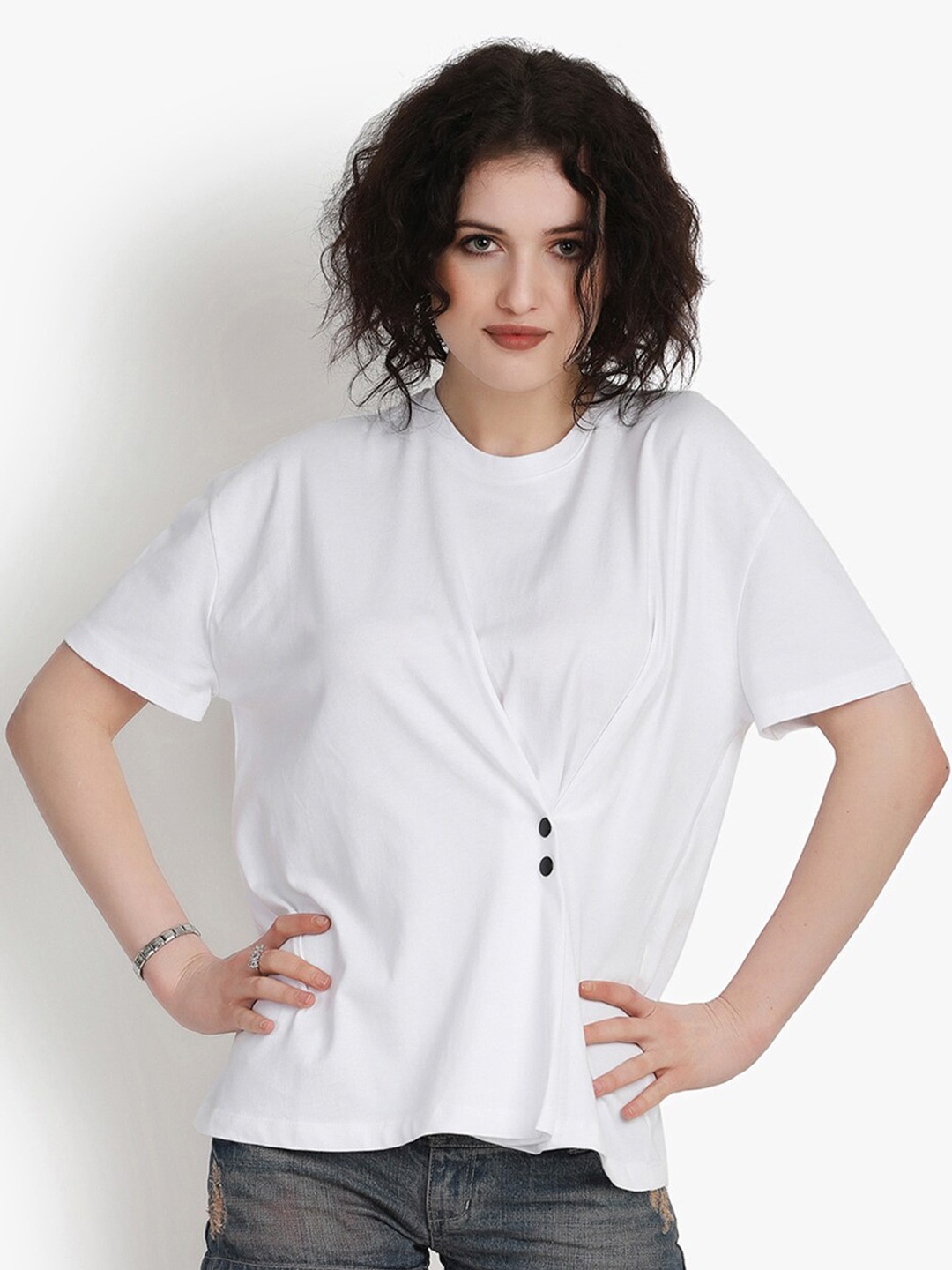 

putsum Basic Knoted Extended Sleeves Cotton Top, White