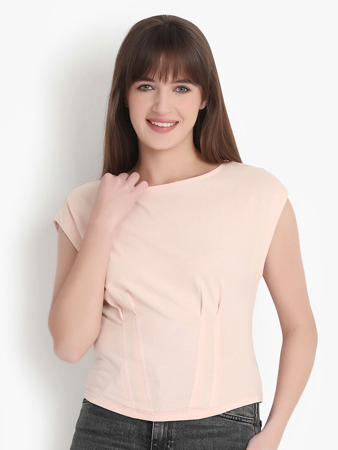 

putsum Pleated Extended Sleeves Regular Top, Beige