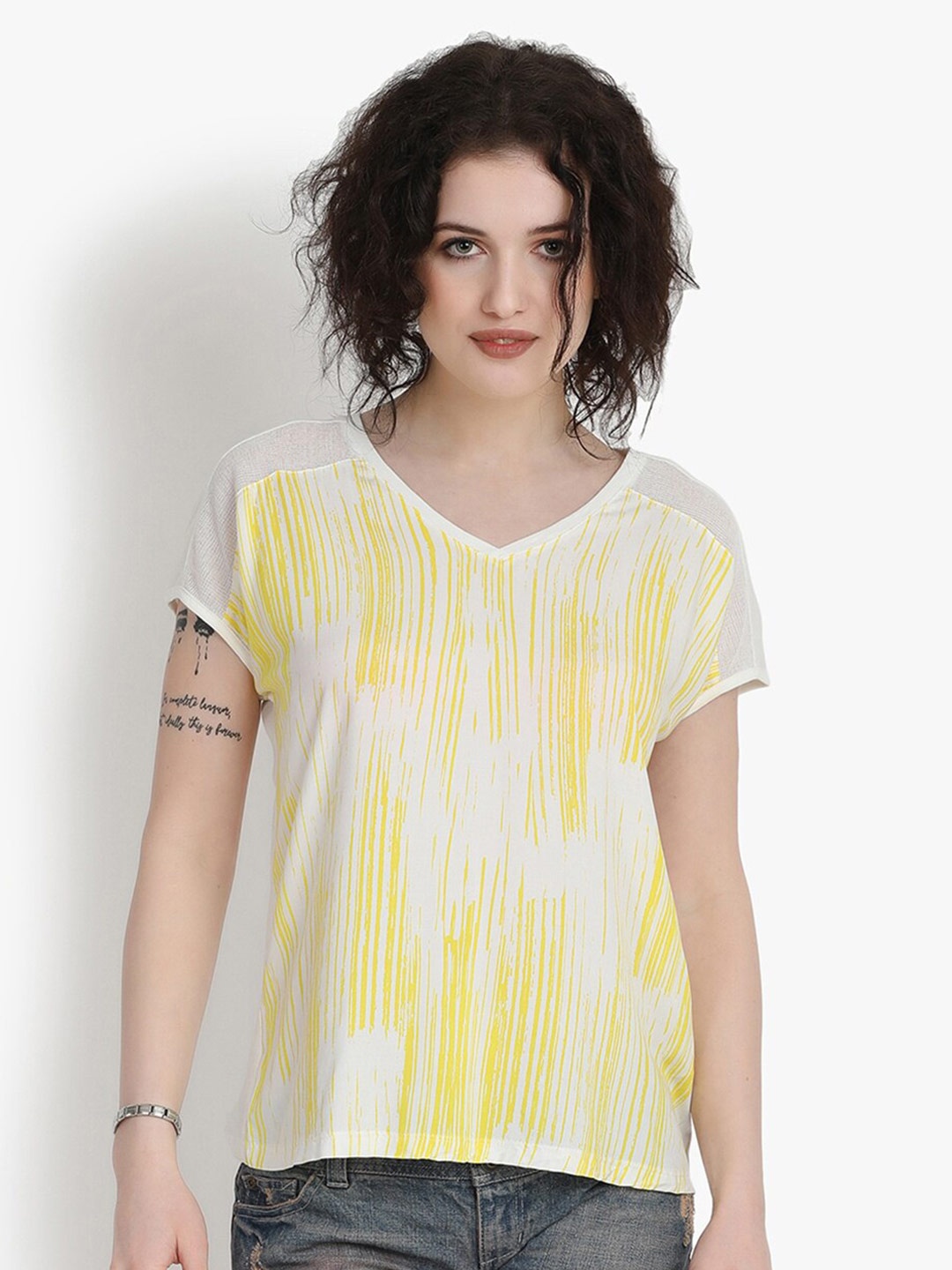 

putsum Abstract Printed Extended Sleeves Top, Yellow