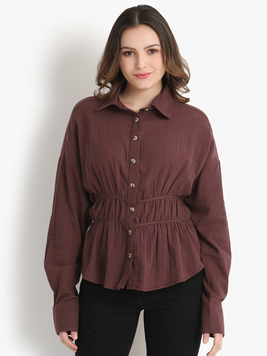 

putsum Cotton Tie-Up Shirt Style Top, Brown