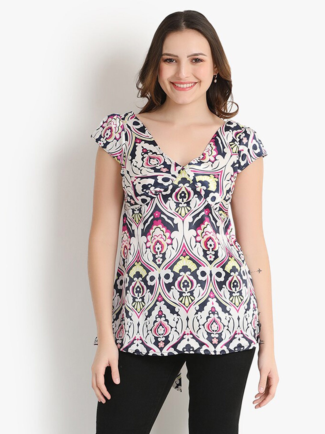 

putsum Ikat Printed Satin Peplum Top, White